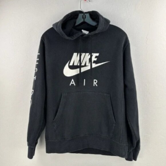 Vintage Nike Hoodie Mens S Black‎ Sweatshirt Center Swoosh Air Spellout Sweater - Picture 1 of 8